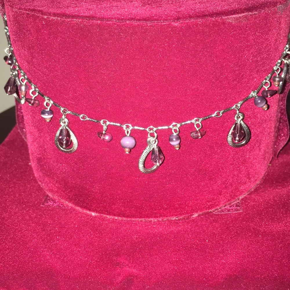 Purple and silver beaded necklace EUC